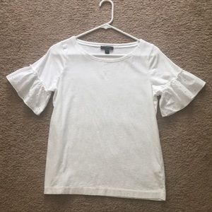 J. Crew white ruffle sleeve t-shirt